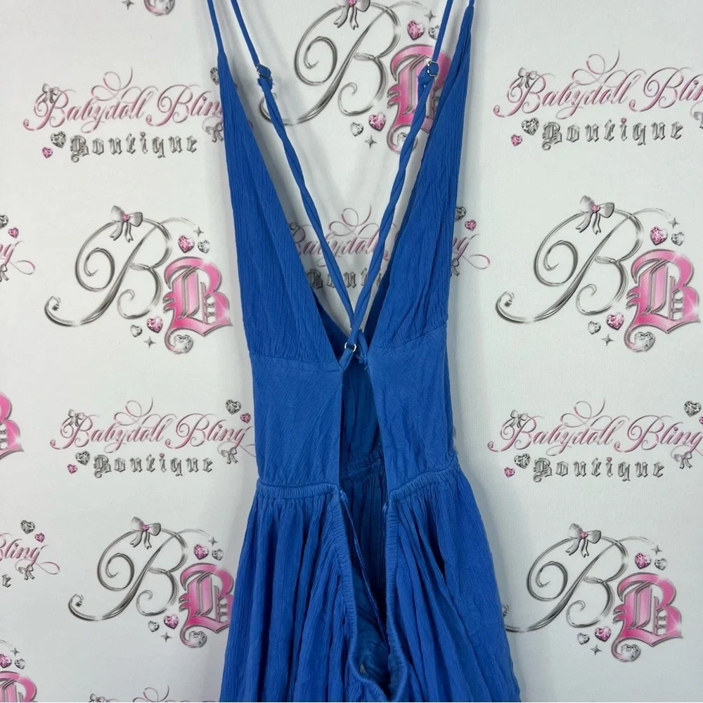 Twik dress open back flowy maxi stunning long sexy Vibrant Blue Backless Dress - Picture 6 of 8